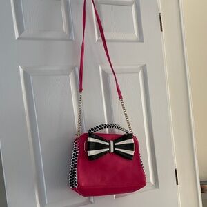 Betsey Johnson Pink and Black Bow Crossbody Bag